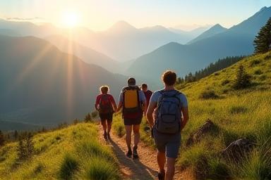 Travelers exploring scenic destination
